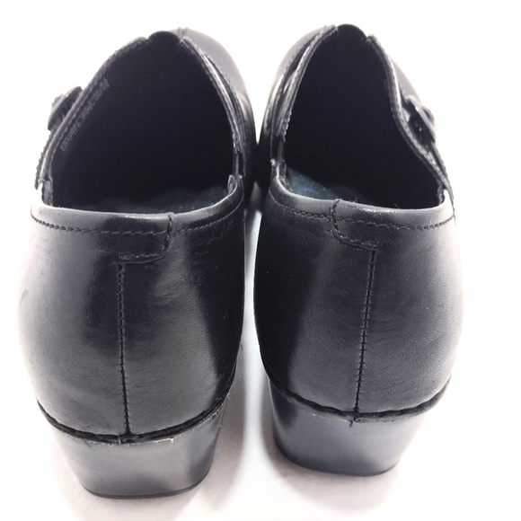 Dansko Tamara Black Leather Slip-On Clogs With Adjustable Strap - Picture 14 of 16